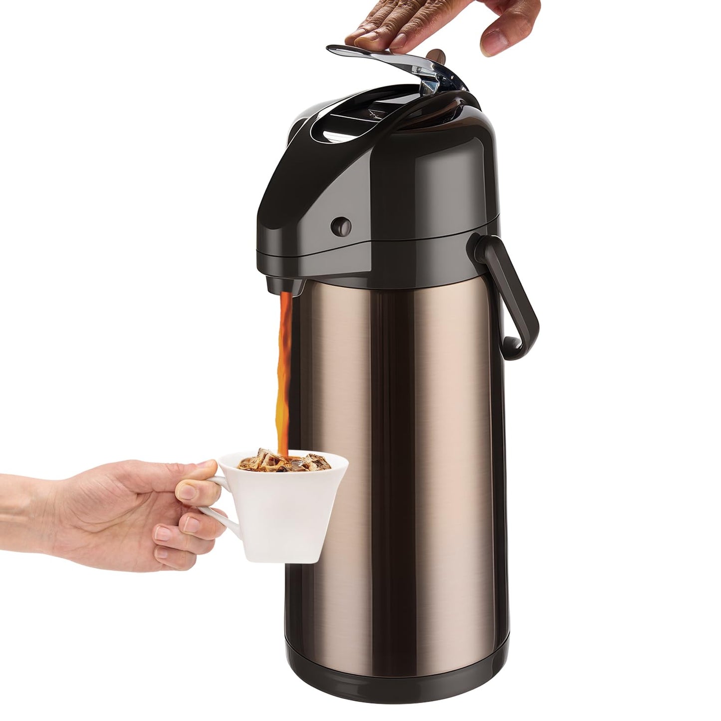 PARACITY Upgraded Airpot Coffee Carafe with Double Pump, Stainless Steel Drink Dispenser for Hot/Cold Beverage with Lazy Susan Base, Coffee Termos Para Cafe for Hot Cocoa for Parties