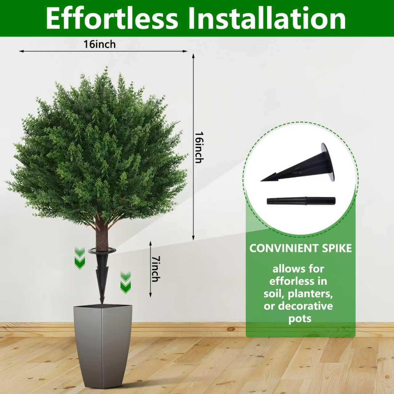 Yangrass Artificial Set of 2 Cedar Topiary Ball Trees 23" for Outdoors with Ground Spike, UV Resistant Faux Cypress Plants, Evergreen Shrubs Bushes for Front Porch Garden Backyard Decor