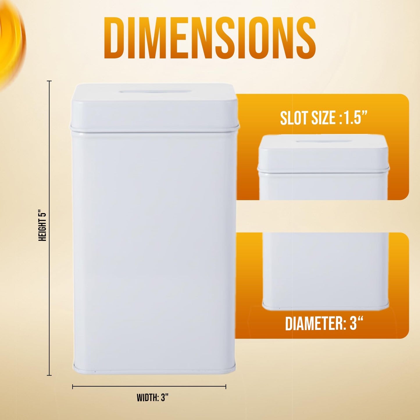 Metal Tin Charity Donation Box Tip Container Coin Collection Ticket Box Square shaped 5" H x 3" W x 3" D with slot on removable cover (10 Pack) White