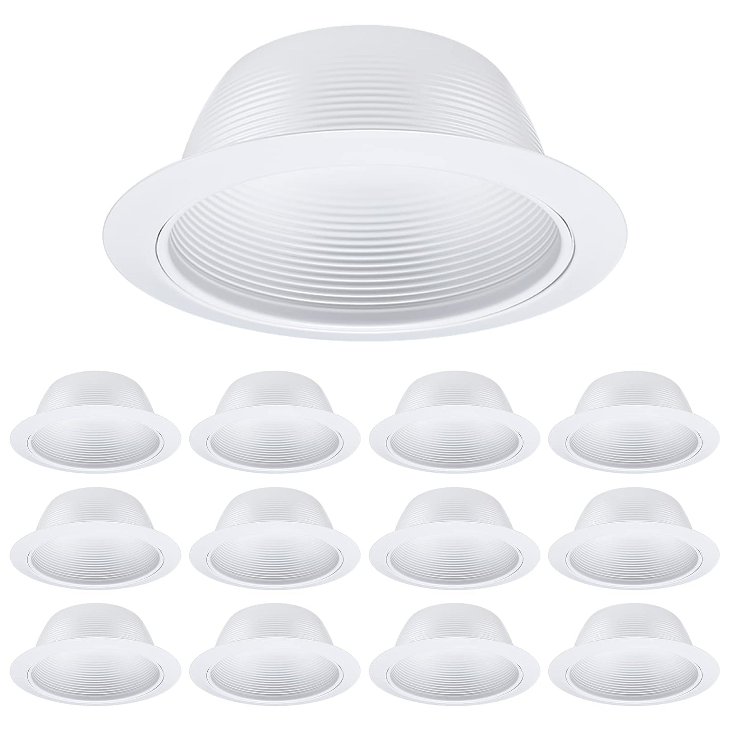 TORCHSTAR 12-Pack 6 Inch Classic White Recessed Light Trim, Step Baffle with Detachable Ring, Full Metal, for 6 Inch Recessed Can, Fit Halo/Juno Remodel Housing, White