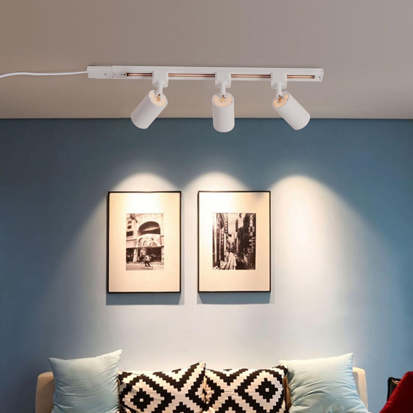 Hiiglxii Plug in Track Lighting with Power Cord, 4-Light GU10 Track Lighting Kit with Track Rail, Modern Kitchen LED Track Lighting Fixtures Ceiling Wall Spot Light, 13FT Plug Cord, White (No Bulbs)