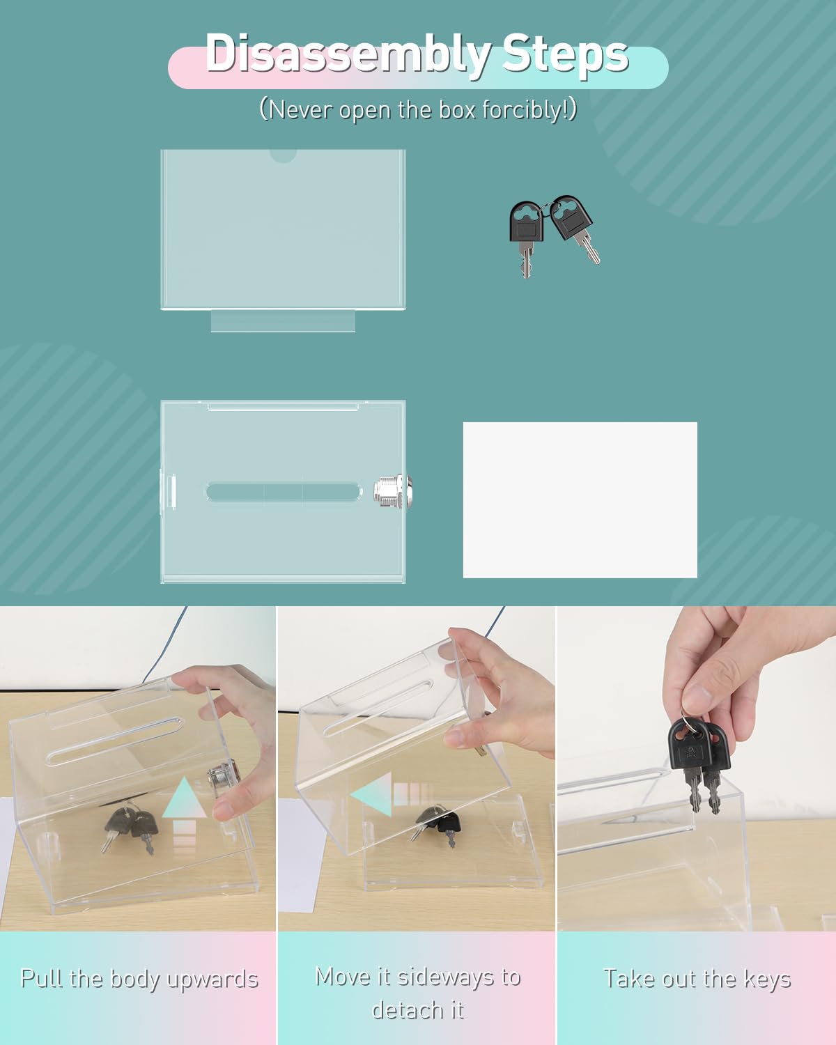 Uniclife 4 Pack Acrylic Donation Box with Lock and Sign Holder 6.2" x 4.7" x 4" Ballot Boxes with Slot Clear Plastic Suggestion Box Storage Container for Fundraising Voting Charity Tip Collection