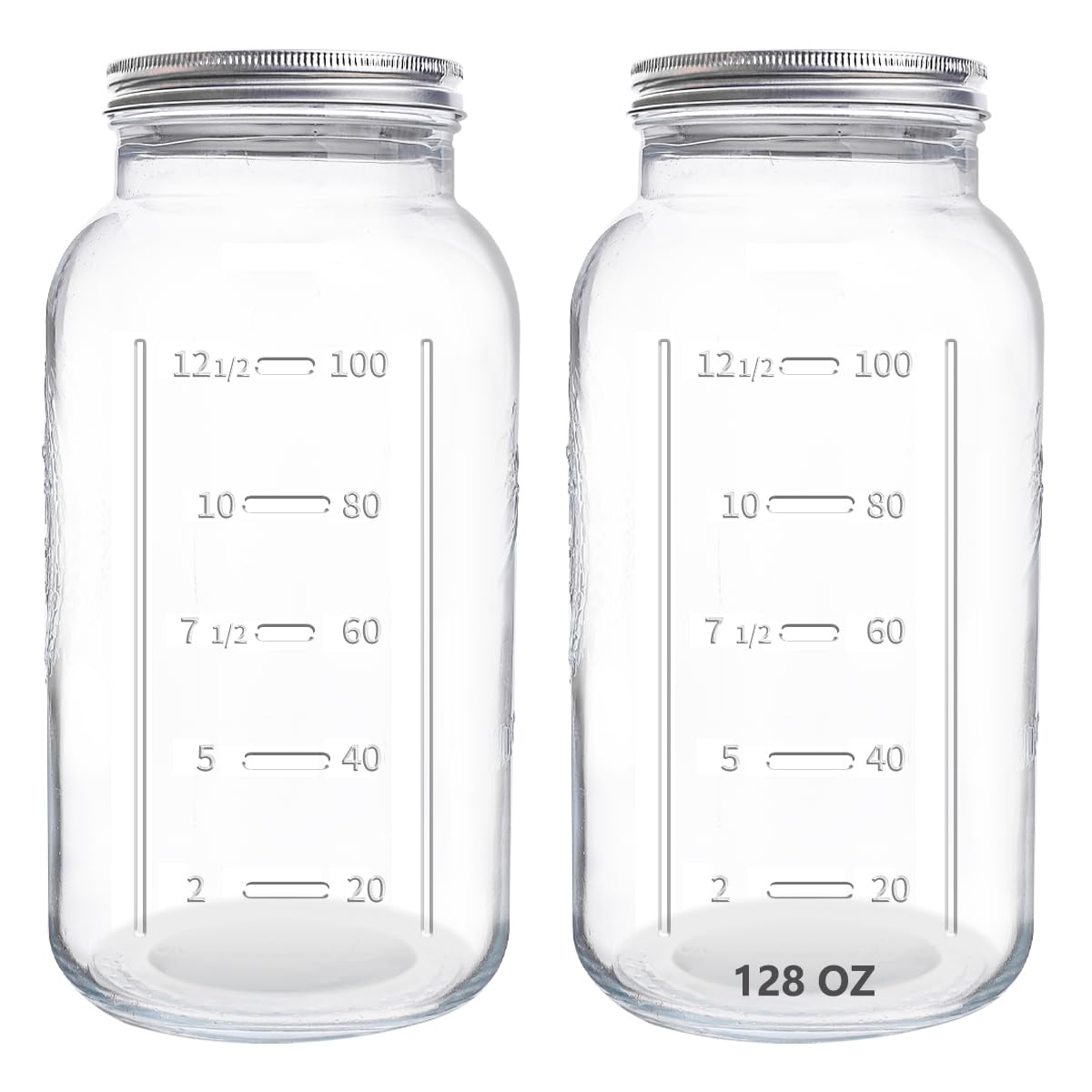 eleganttime 128 oz Mason Jars Extra Wide Mouth 2 Pack, 1 Gallon Glass Large Jars with Airtight Lid, Safe for Food Storage,Curing, Fermentation and Preservation(Not standard wide mouth)