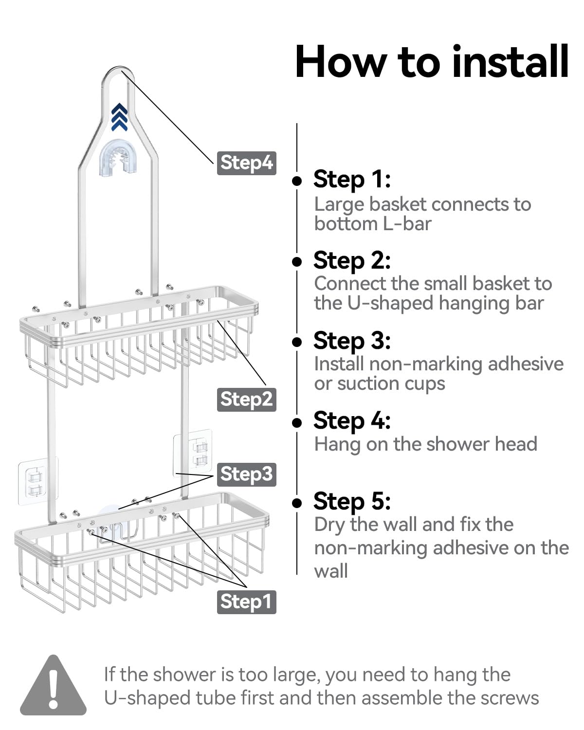 YASONIC Shower Caddy Hanging, Never Rust Shower Organizer Hanging, Aluminum Shower Racks for Inside Shower with Hooks for Razor, Bathroom Organizers and Storage with Soap Holder, Bright Silver