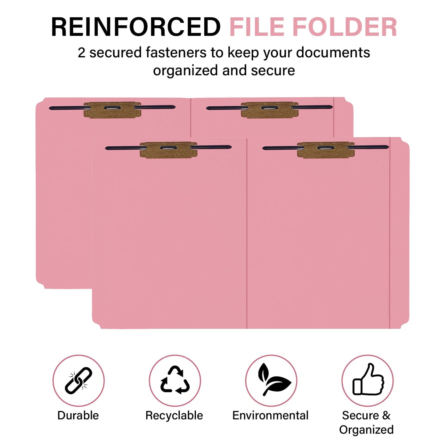 Top Tab File Folder, Pink, 2 Fasteners (2B1&3), 11 Point Reinforced Straight-Cut Tab, Letter Size, 50/Box