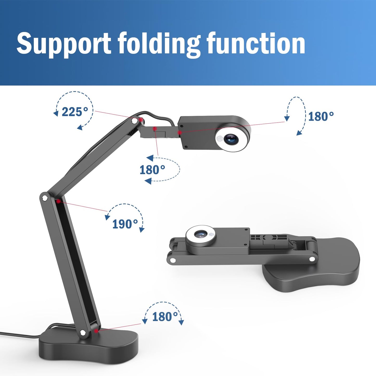 Gawervan 8MP USB Document Camera, Auto Focus, LED Light, Image Reversal, Built-in Mic, Mac OS, Windows, Chromebook for Distance Learning, Remote Teaching, Web Conferencing, Live Demo