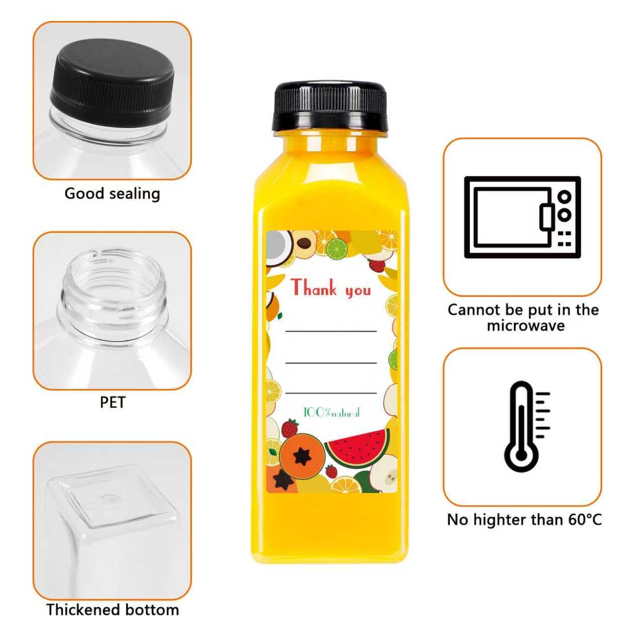 Garandad 36pcs 16 oz Plastic bottles with lids,Juice bottles with caps, Reusable Clear Bulk Beverage Containers for Juice, Milk and Other Beverages