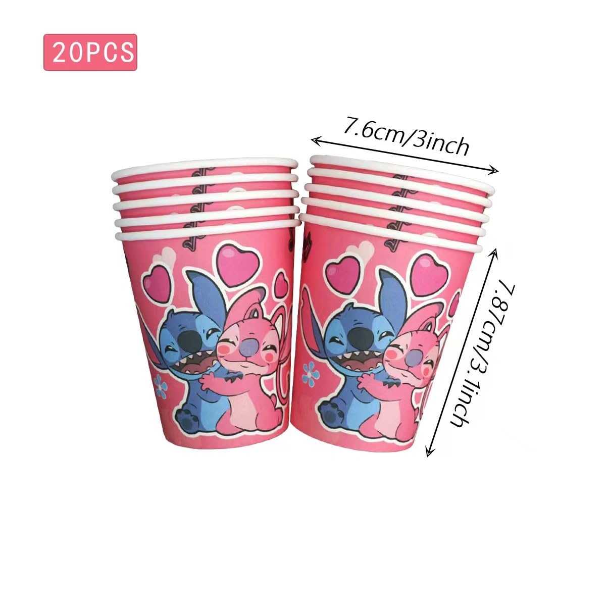 88Pcs pink Stitch Party supplies, including banners, plates, paper cups, tissues, pendant decorations, perfect for Stitch themed birthdays! Featuring cute pink stitching print