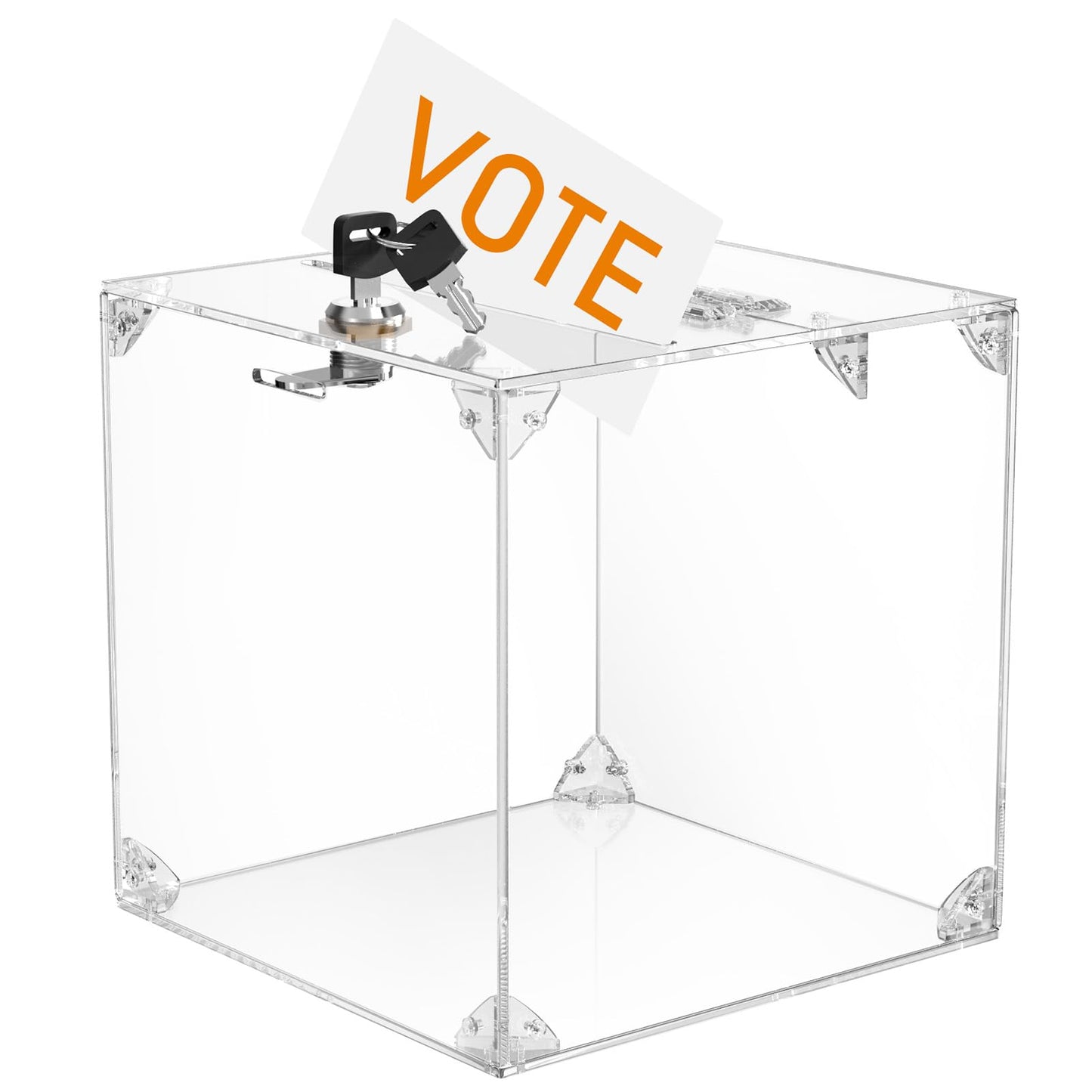 MaxGear Acrylic Donation Box, 9.8" x 9.8" x 9.8" Square Suggestion Box with Lock, Large Comment Case for Fundraising, Donating, Bar, School, 1 Pack
