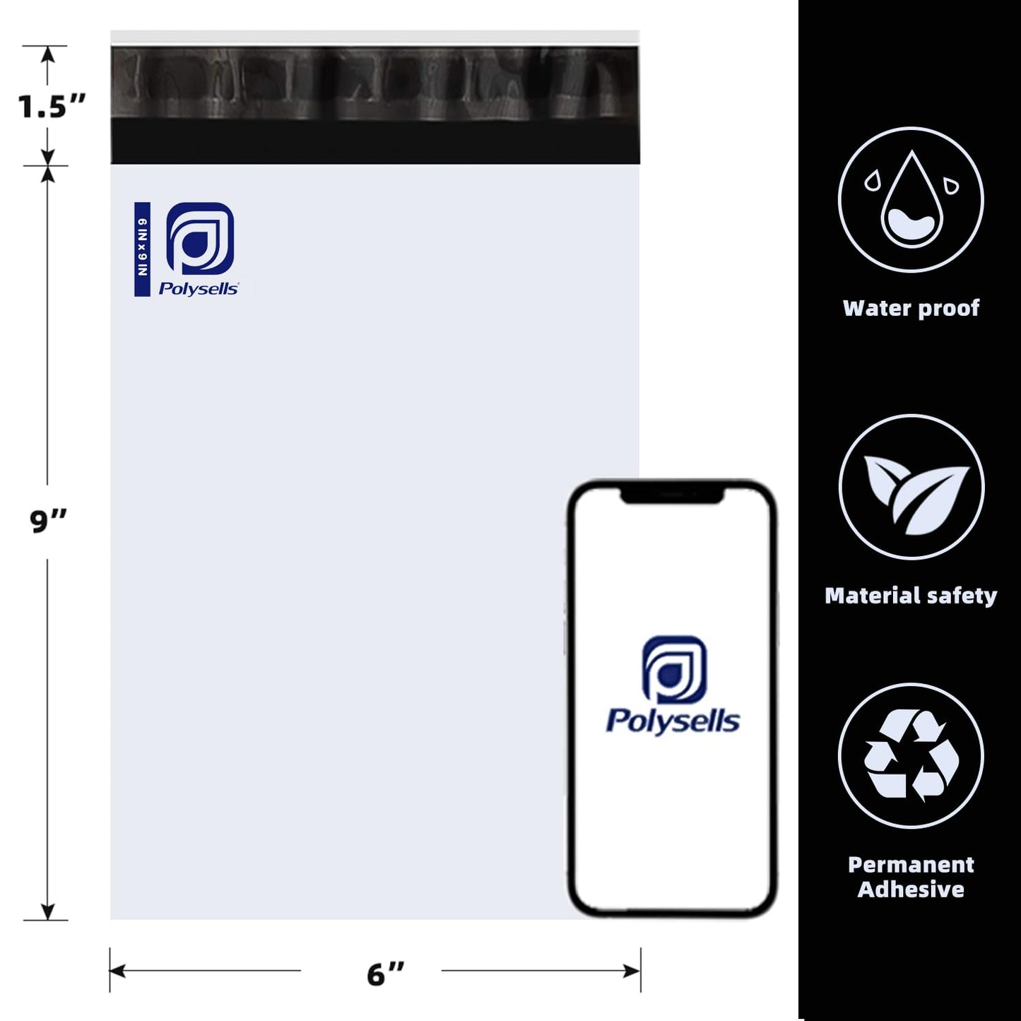 POLYSELLS 1000 6x9 Inch White Pack Poly Mailers Shipping Envelopes, Strong Adhesive Sealing, Waterproof, and Tear-resistant Postal Mailing Bags. Mailer Bags for clothing, books, and accessories