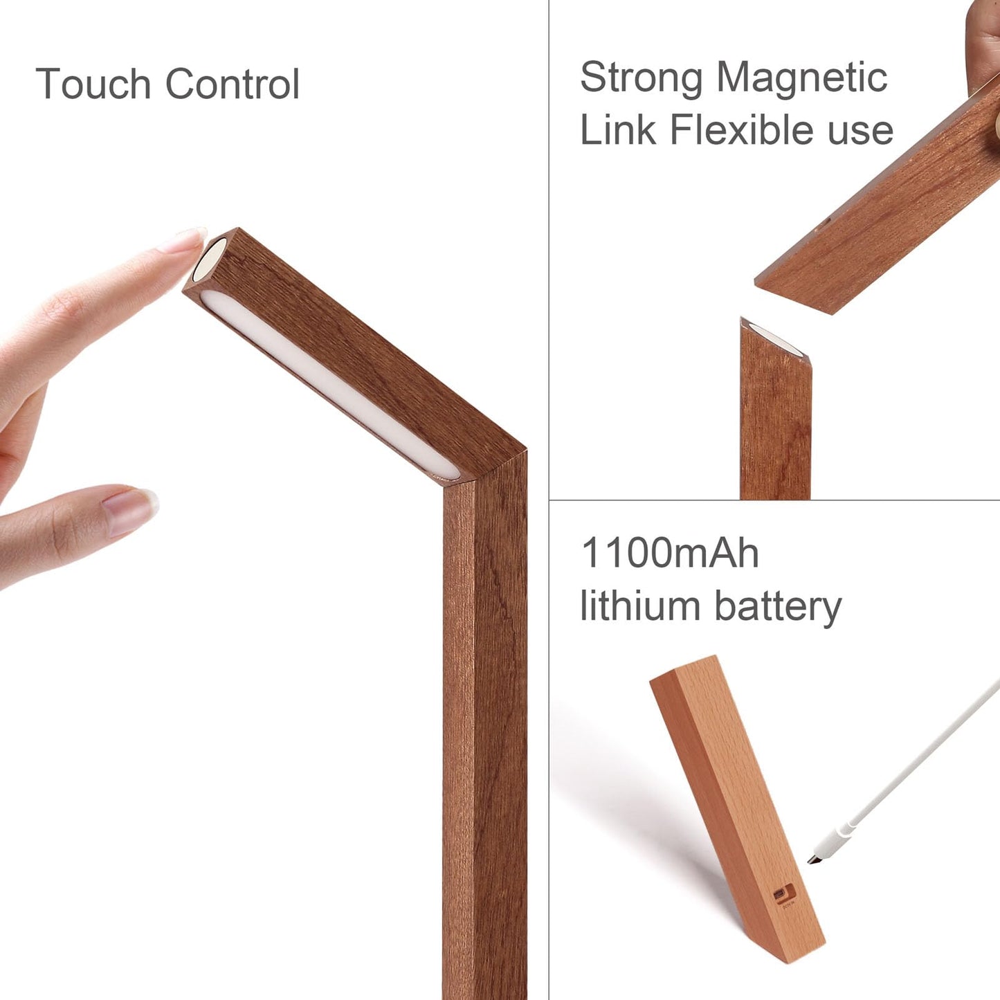 HBGFHG Wooden Desk Light ，Dimmable Desk Lamp for Home Office with USB Wireless Charging Port ，Touch Control RotatableDesk Adjustable Night Light(Sapele Wood)