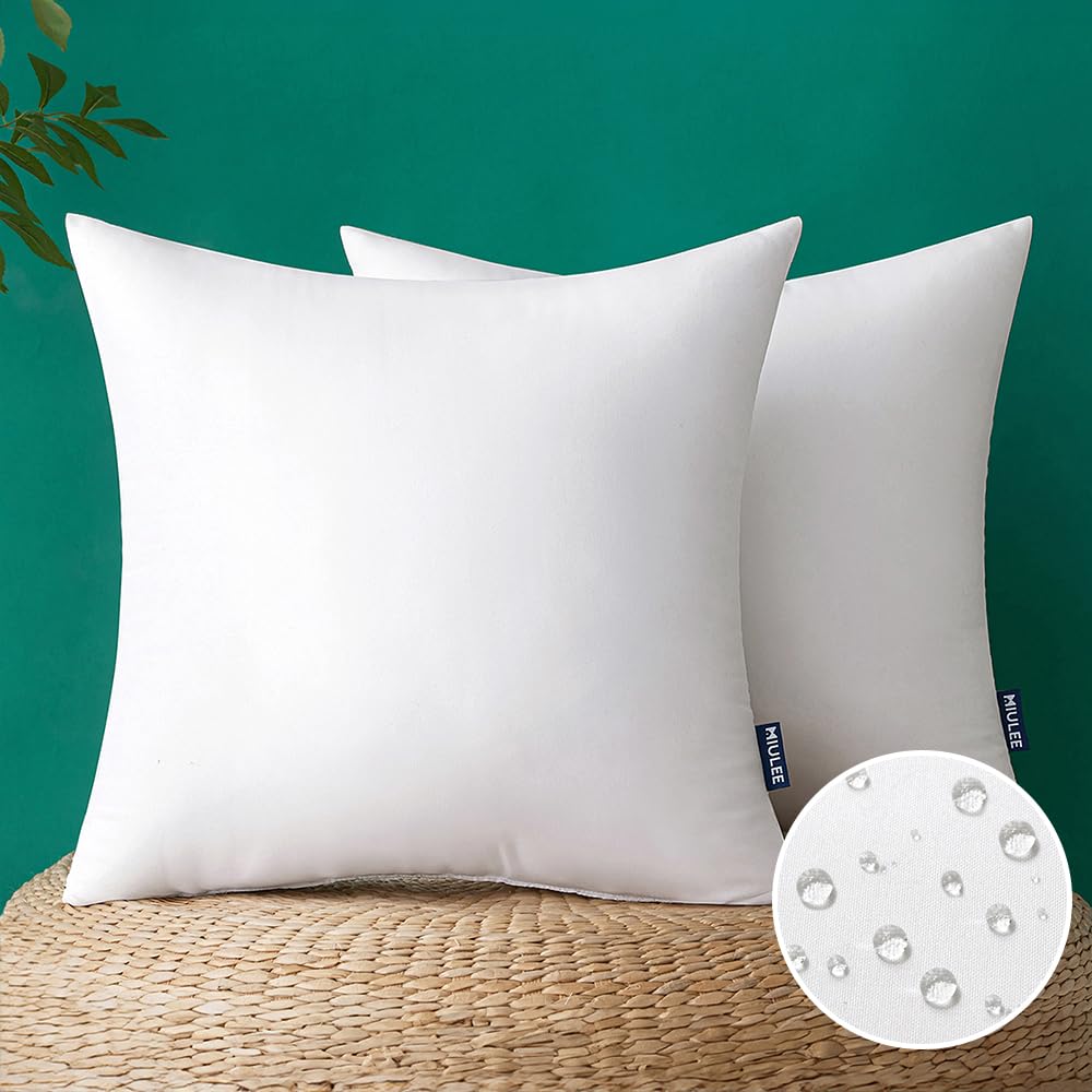 MIULEE Pack of 2 22x22 Inch Outdoor Pillow Inserts Waterproof Decorative Throw Pillow Insert, Square Lumbar Garden Pillow Form for Patio Sofa Couch