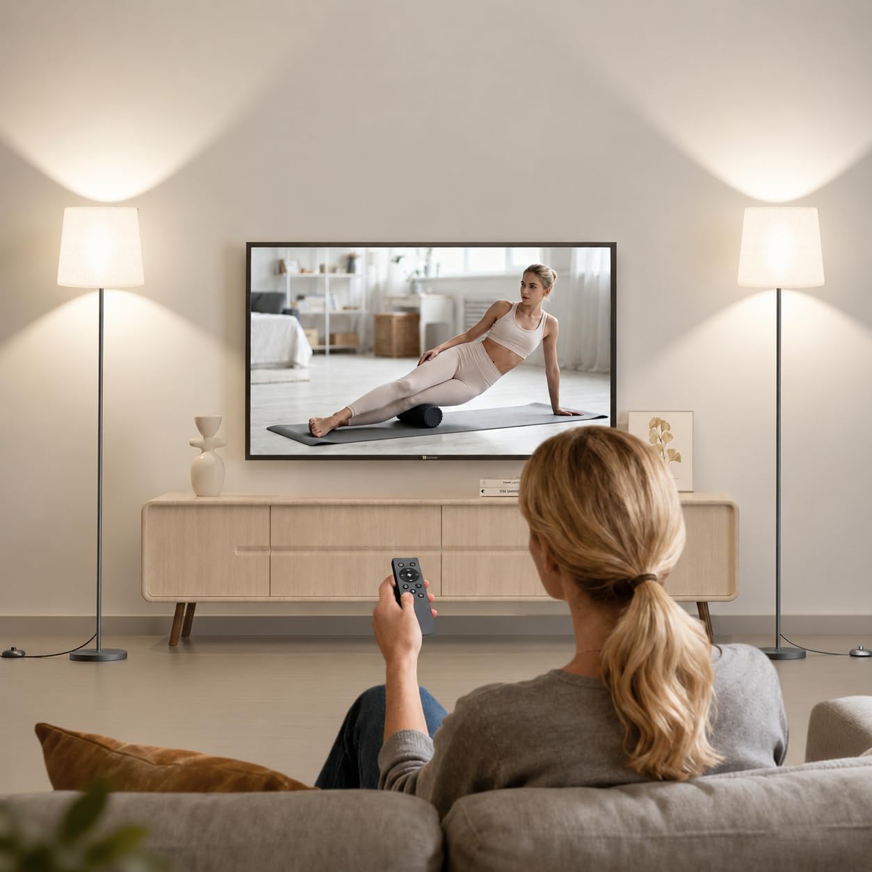 SIBRILLE Floor Lamp with White Shade, 62" Dimmable LED Standing Lamp with Remote, 9W E26 Bulb Included, 3000-6000K, Modern Floor Reading Light for Bedroom Living Room Office Corner, Black Pole