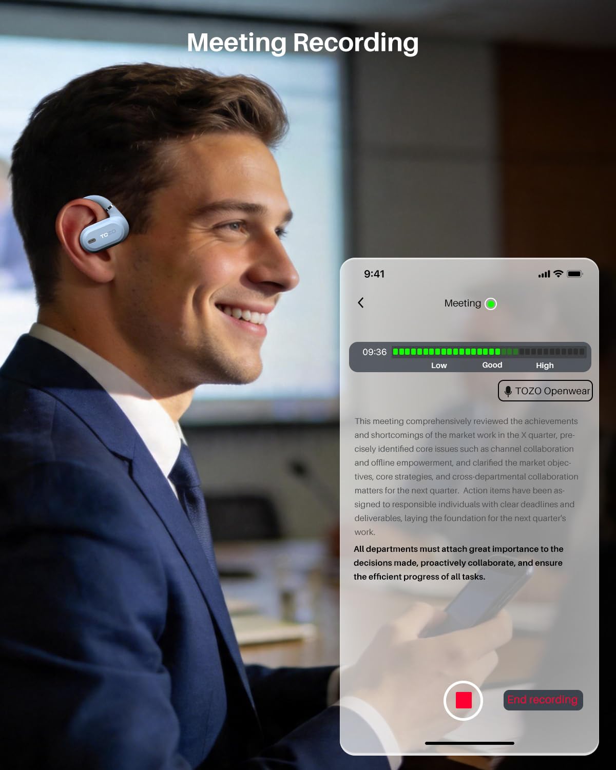 TOZO OpenWear Open Ear Headphones, Adjustable Ear Hooks, Ultra Comfort, Punchy Bass Bluetooth Headphones 5.4 with Smart Digital Display, Immersive Audio Earbuds, Fast Charging for Running, Office