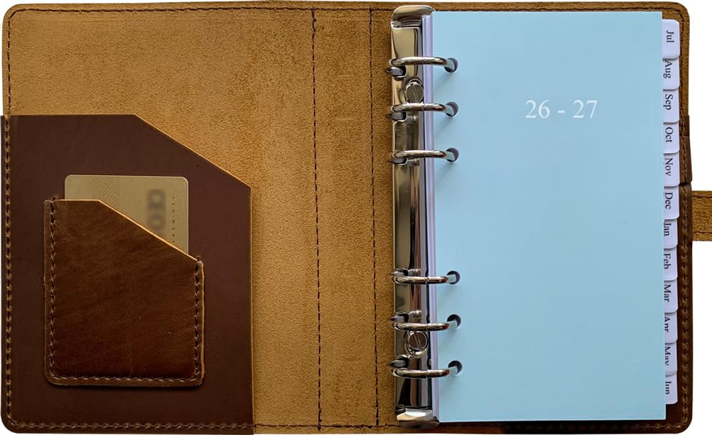 2026-2027 Weekly Leather Planner - A6 Genuine Leather Binder Planner for Men and Women, Inner Pockets and Pen Holder, Personal Size