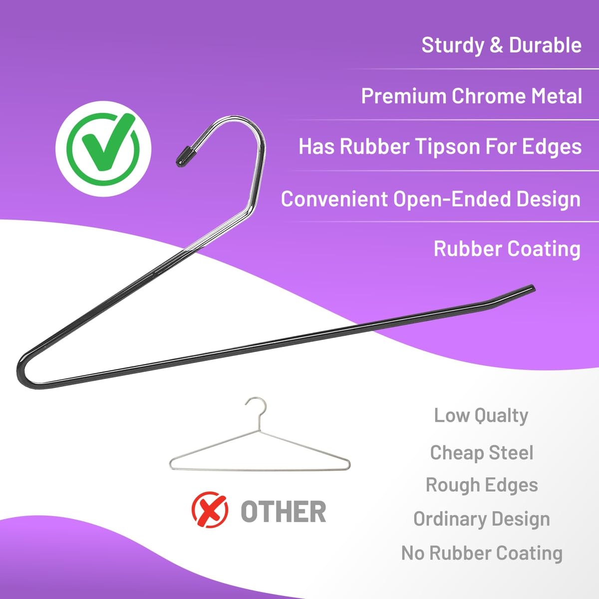 Pants Hangers Non Slip Open Ended – Metal Trouser Hangers, Heavy Duty Stainless Steel Pant Hangers for Men and Women, Space Saving, 20 Pack Jeans Hangers