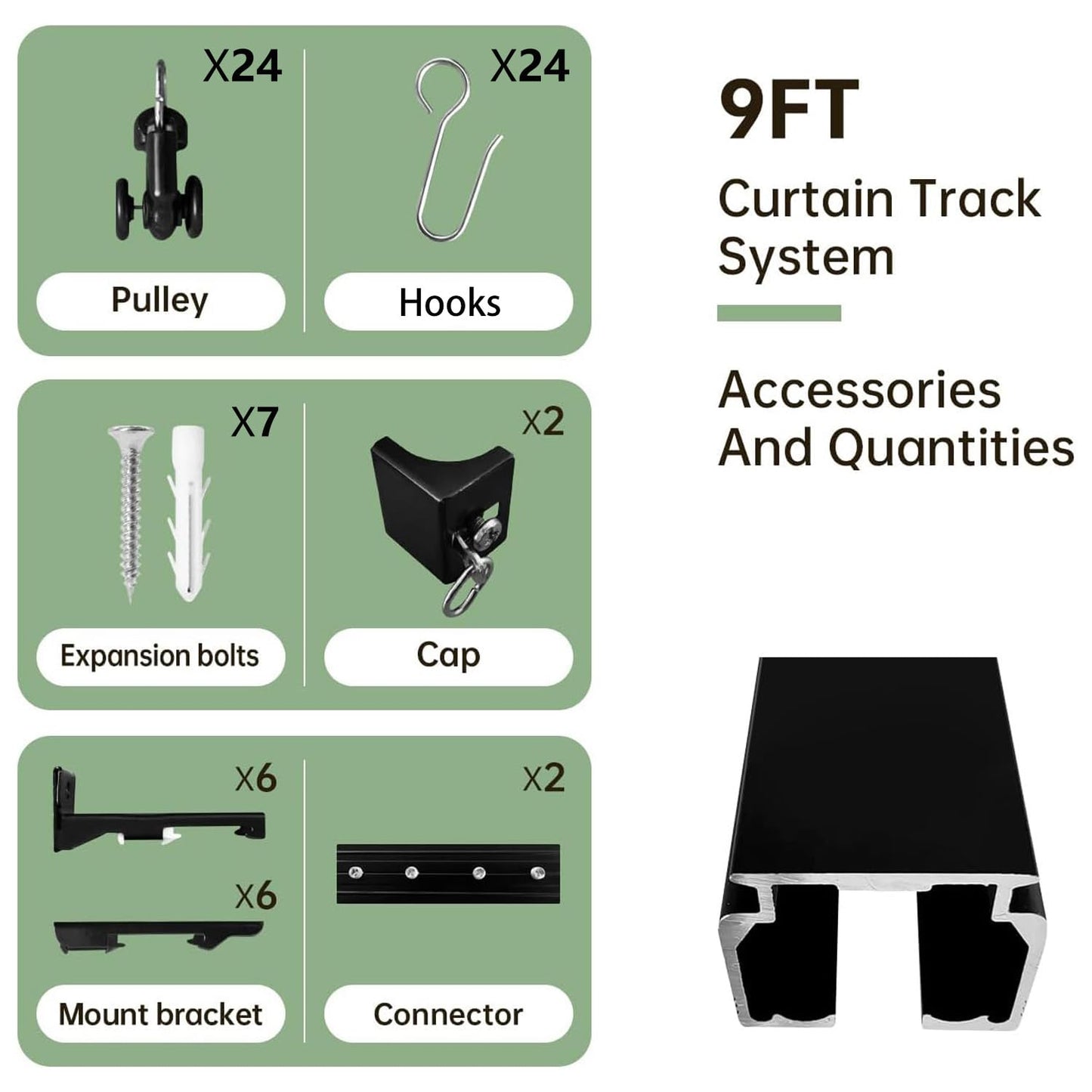 MaKefeile Ceiling Curtain Tracks Ceiling Mounted Heavy-Duty Curtains Rails Room Divider Curtain Track for Living Bedroom Shower Privacy RV Garage Divider Track and Hooks, Black 9ft.