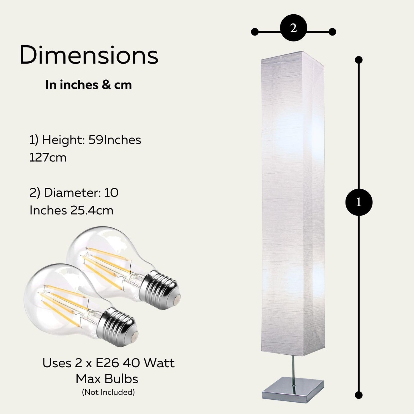 LIGHTACCENTS Honors Paper Floor Lamp 59-Inches Tall – Japanese Style Standing Lamp with Chrome Base and White Paper Shade, On/Off Foot Switch, Floor Lamp for Living Room & Bedroom