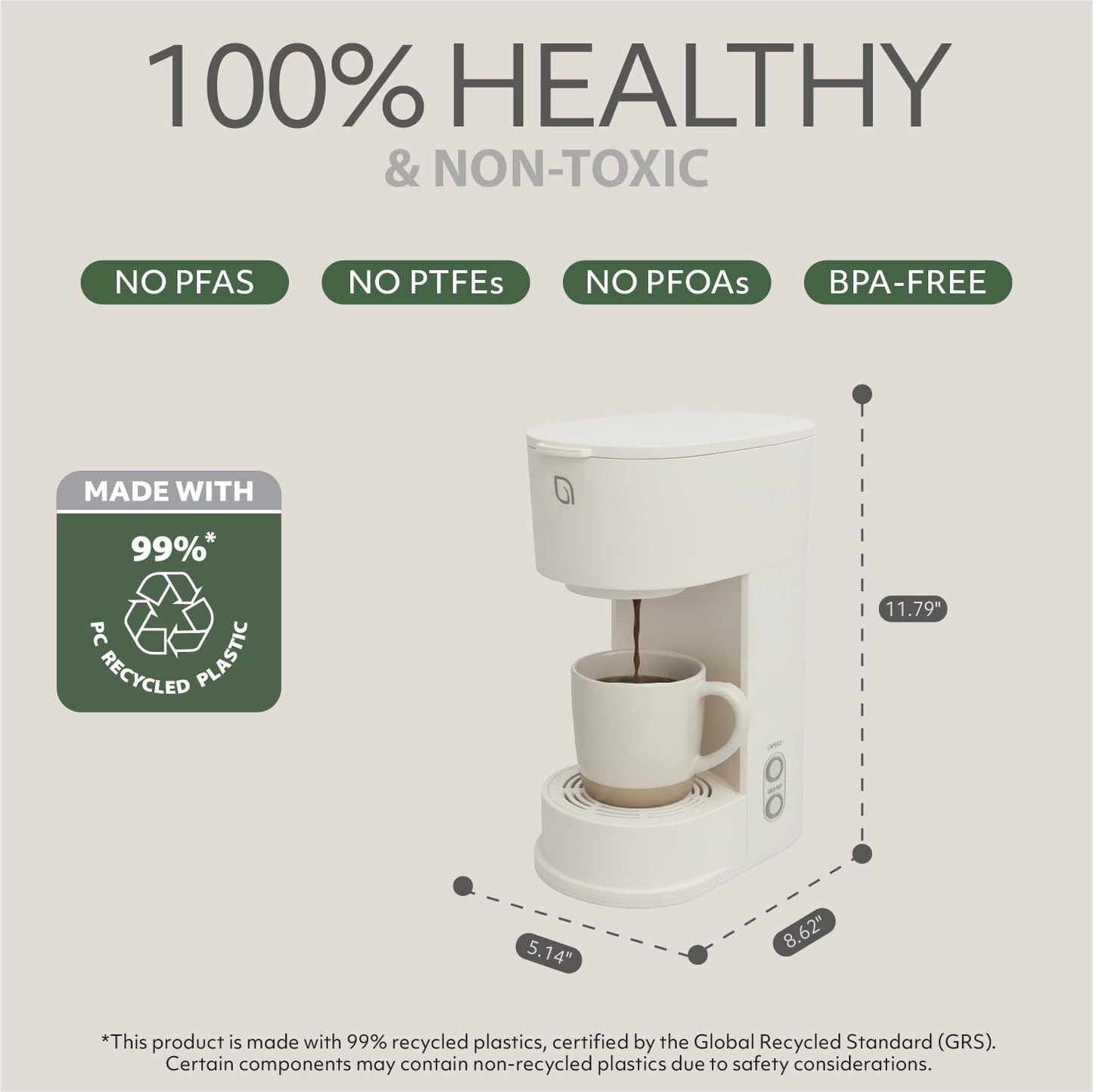 WILLOW K-Cup Coffee Maker, Single Serve Coffee Maker with 6 to 12oz Brew Size & Strong Brew Option, Single Cup Coffee maker made with 99% PCR Recycled Plastics, Coffee Machine
