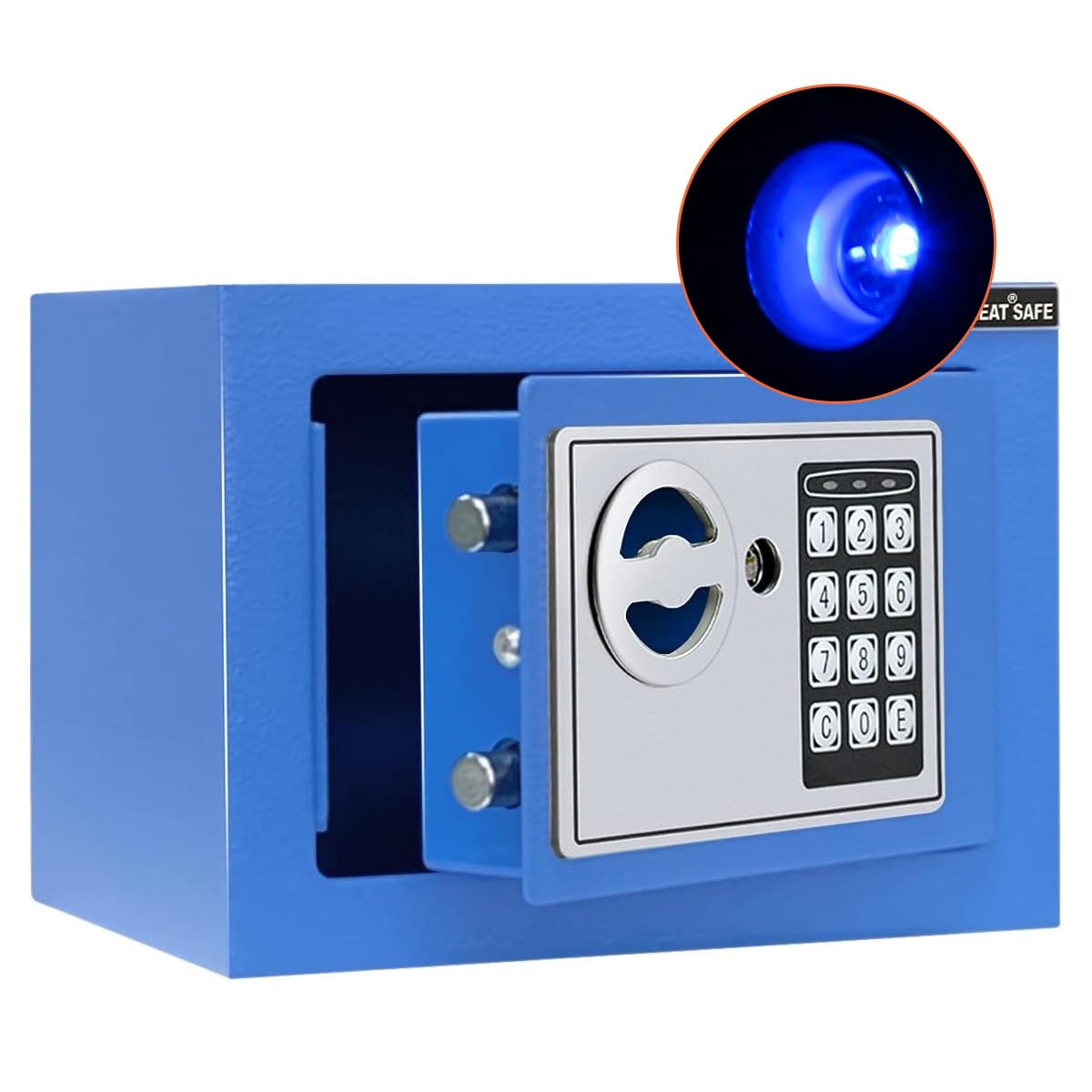 JUGREAT Safe Box with Sensor Light,Electronic Digital Security Safe Steel Construction Hidden with Lock，Wall or Cabinet Anchoring Design for Home Office Hotel Business 0.23 Cubic Feet Blue