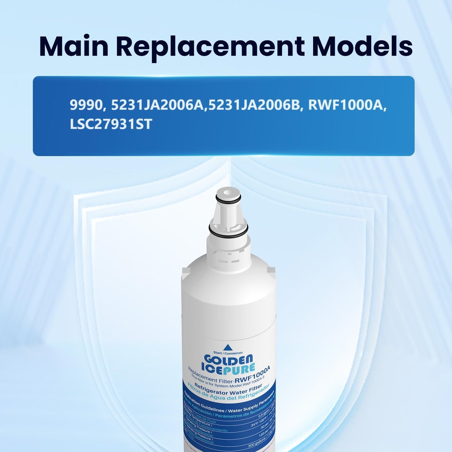 GOLDEN ICEPURE Replacement for LG LT600P, 4PACK, 469990, RFC1000A, WF300, FML-2 Refrigerator Water Filter 5231JA2006B, LFX25961SB, LSC27931ST, LFX25971ST, LRSC26925TT, LSC27990TT