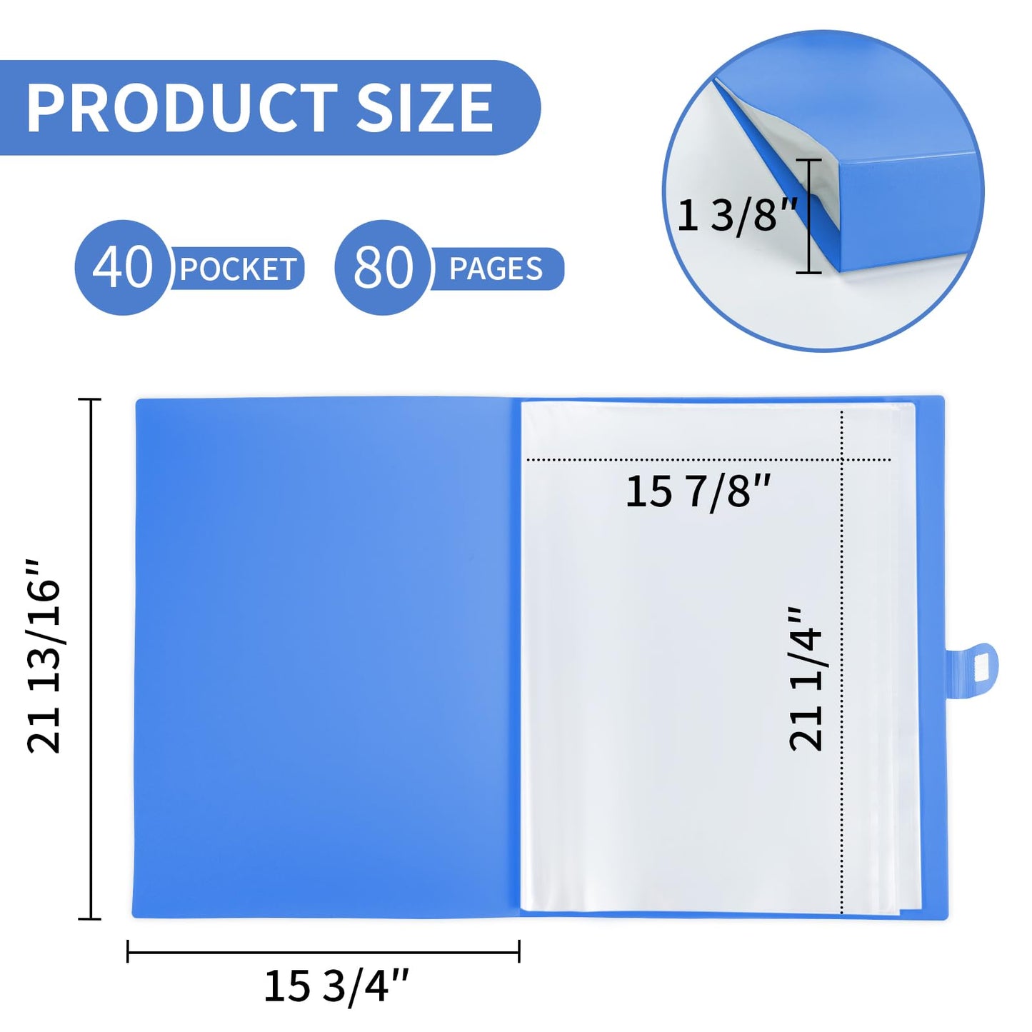JJRING 16x22 Art Portfolio Folder for Diamond Painting, 40-Pocket Portfolio Binder Featuring Clear Plastic Sleeves, Display Book with Handle for Artwork and Document Storage, Blue