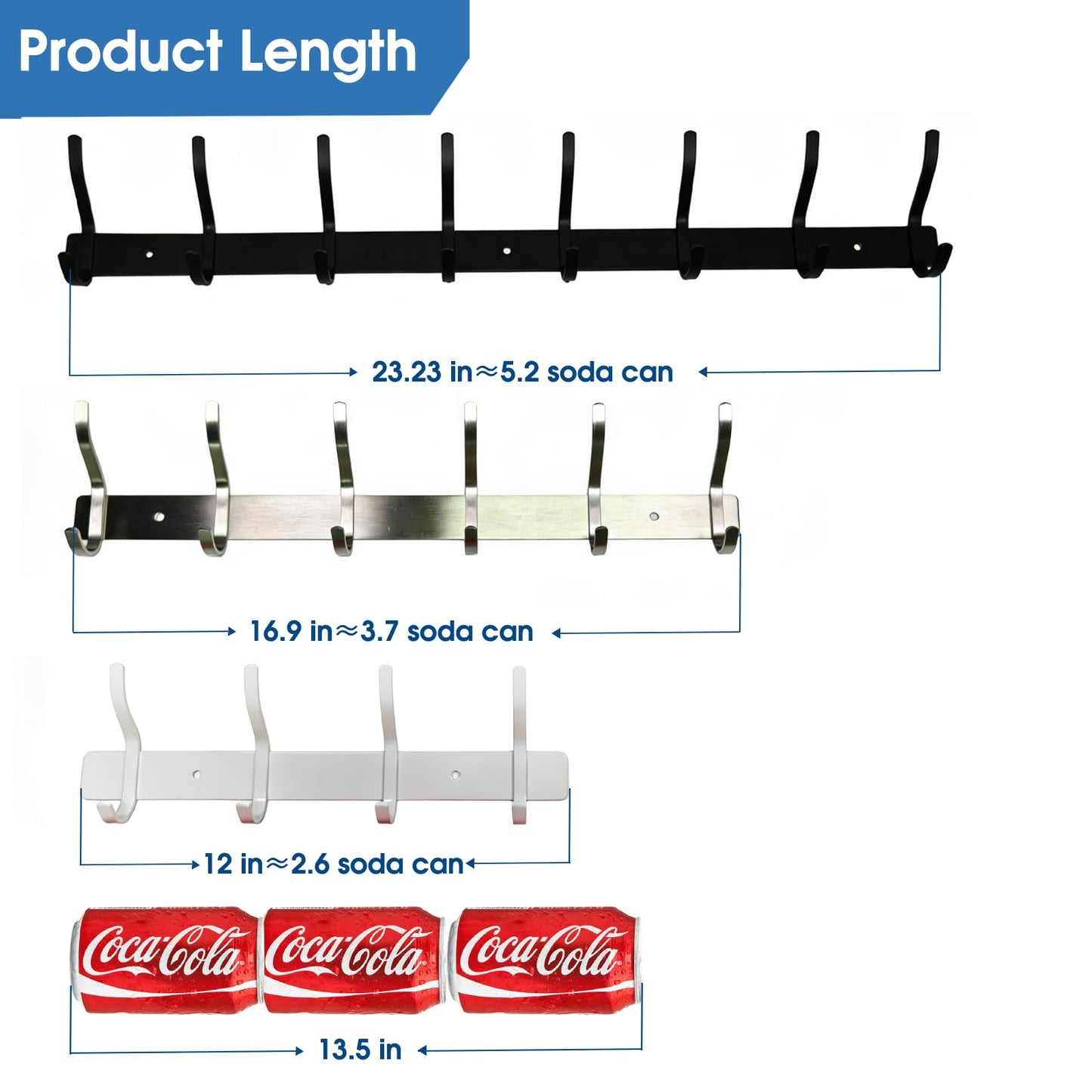 HAMUTH White Wall Hooks Heavy Duty, 23 Inch Coat Hooks Wall Mount with 8 Hooks, Wall Hooks Hangers for Entryway, Bathroom - for Hanging Backpack, Bag, Coat, Purse, Hat, Towel, Clothes