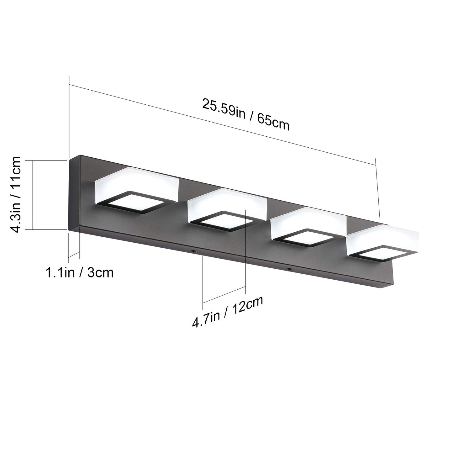 Ralbay LED Black 4 Lights Acrylic Lighting Fixtures Modern Matte Black Bathroom Vanity Lights