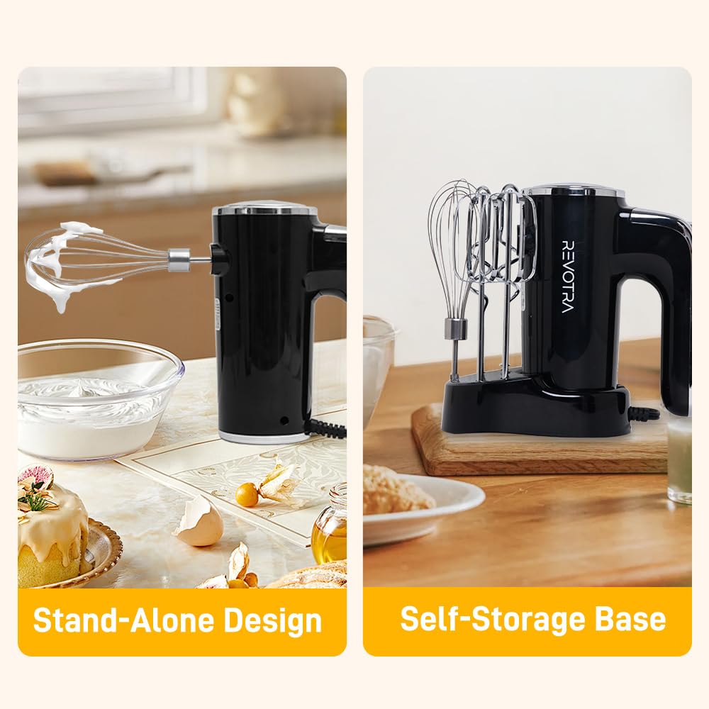 Hand Mixer Electric, Handheld Mixer with LCD Display and Storage Base, 5 Speeds & Turbo, Kitchen Mixer Electric Handheld for Eggs, Cream, Dough, Baking