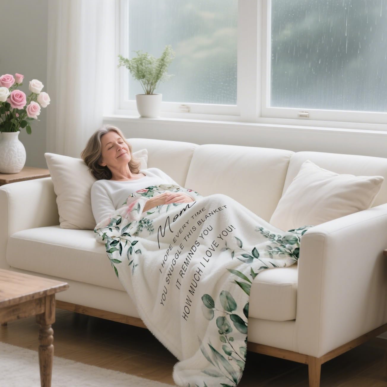 Mocsicka Mom Blanket for Mom - Ultra Soft Sherpa Fleece Throw from Daughter Son, 50x60 Inch Cozy Lightweight Luxury Throw for Women, Set with Floral Tote Bag