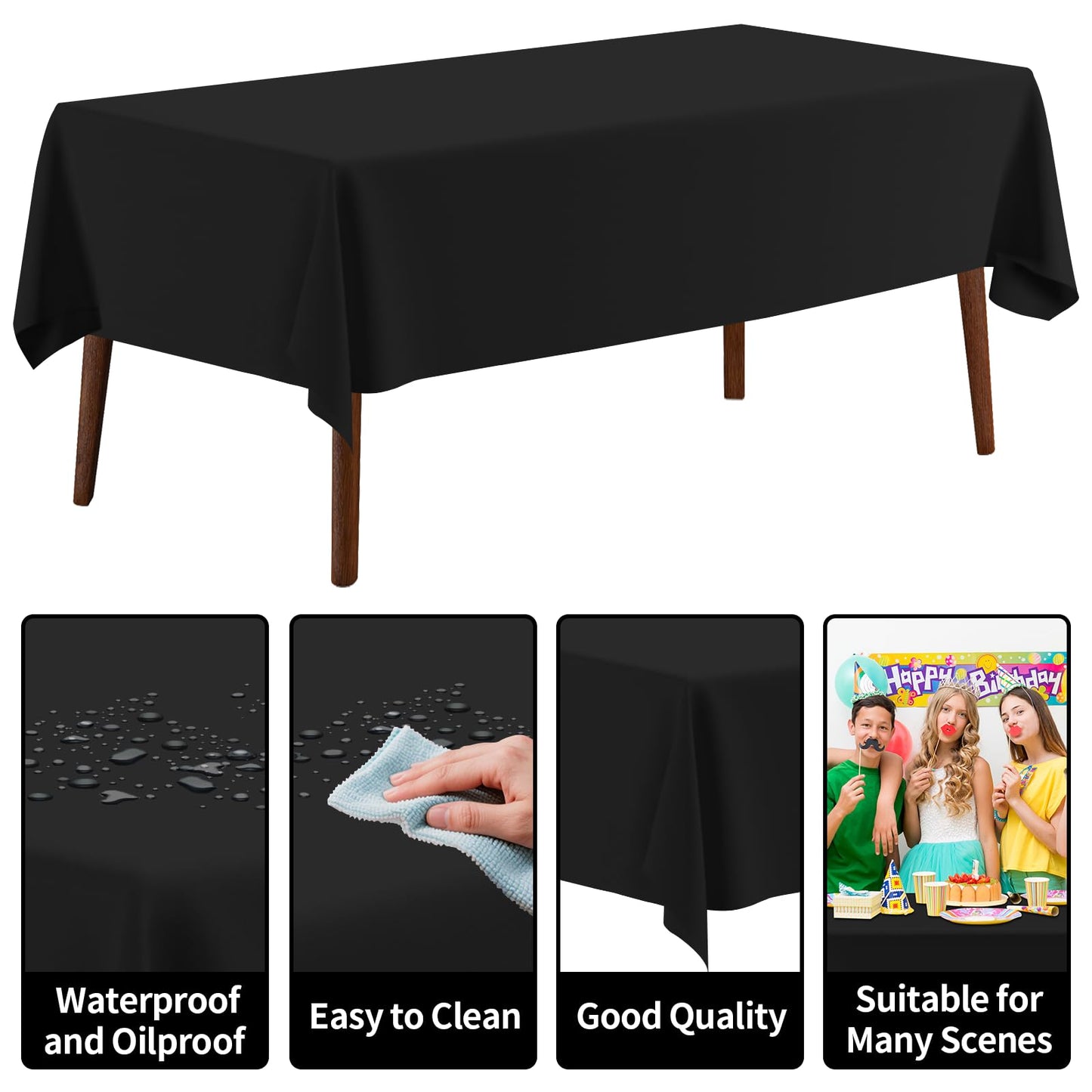 CXPSINC 54 Inch X 300 Feet Plastic Table Cover Roll Disposable Tablecloth with Slide Cutter for All Type/Shape Tables | Party, Banquet, Birthdays, Weddings(Black, 300 Feet)