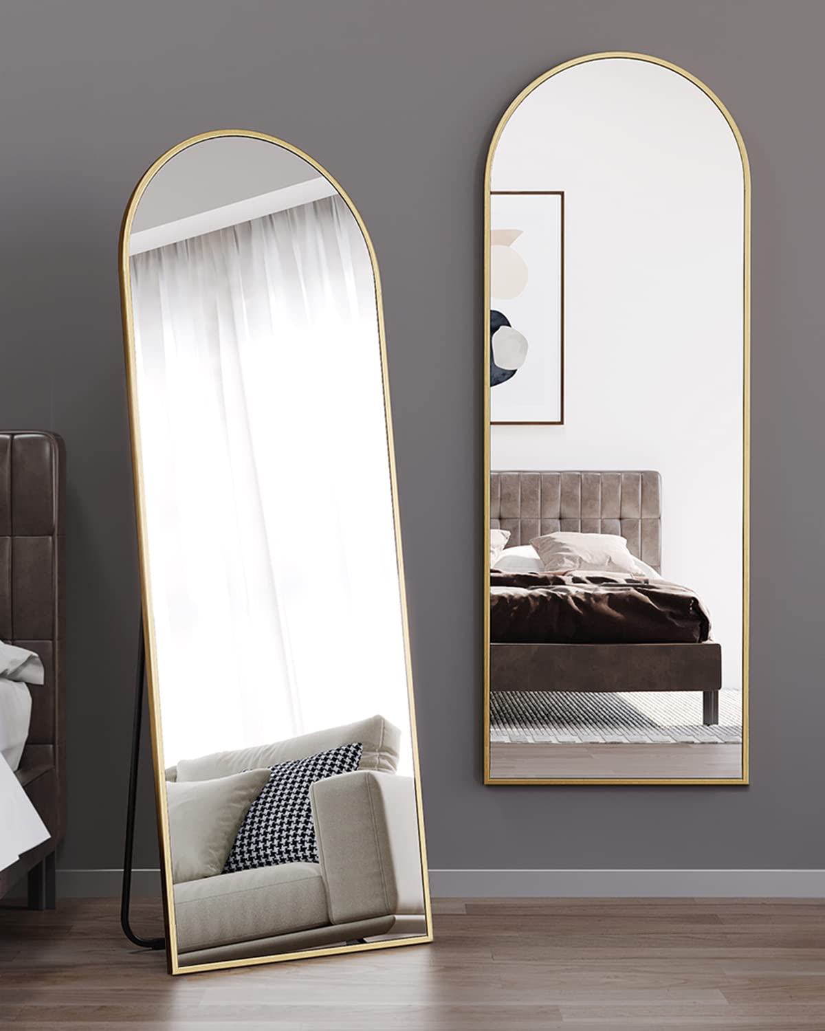 ITSRG Floor Mirror, Full Length Mirror with Stand, Arched Wall Mirror, Gold Floor Mirror Freestanding, Wall Mounted Mirror for Bedroom Living Room, Gold