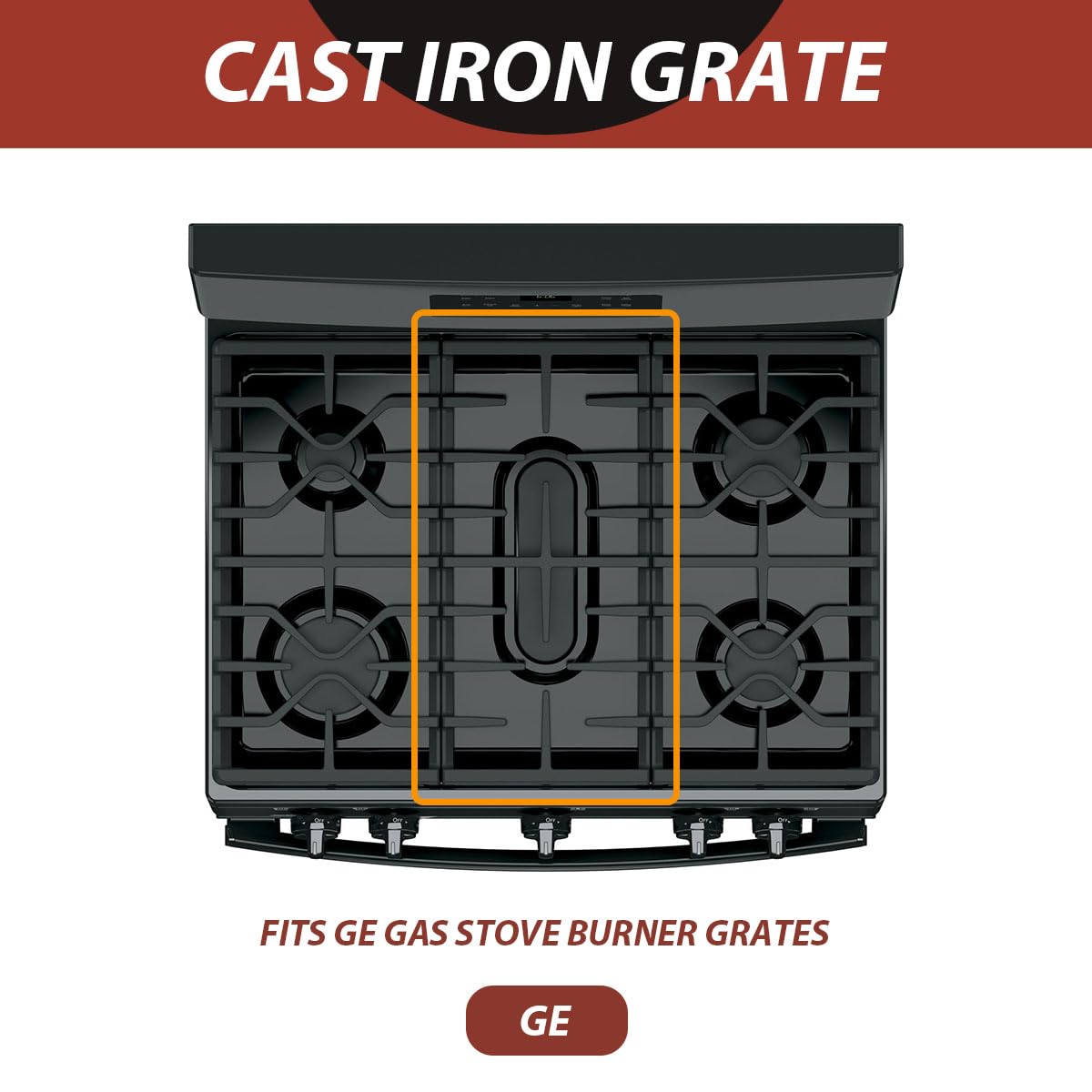 Premium WB31X27150 Cast Iron Gas Stove Burner Grate Replacement for GE Range Surface Stove Top Burner Center Grate Parts 19.6"x9.2" WB31X24737 General Electric Stove Parts Cooktop Grate Rack