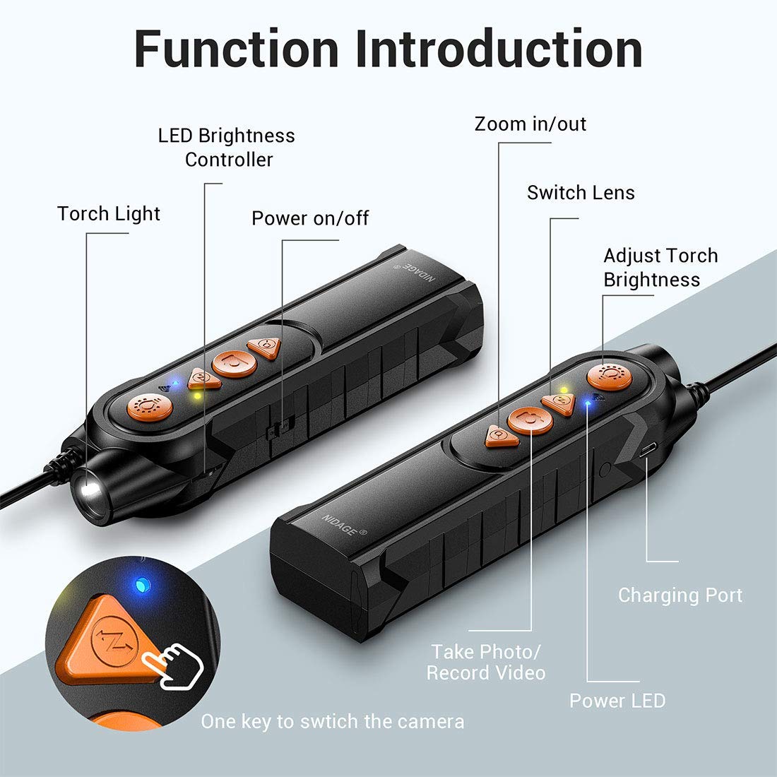 0.197inch Dual Lens Wireless Endoscope Camera, NIDAGE 5.0mm Ultra-Slim Automotive Inspection Camera with 7 LEDs, 1080P Dual Lens Borescope Waterproof for Android & iOS Smartphone Tablet(5FT)