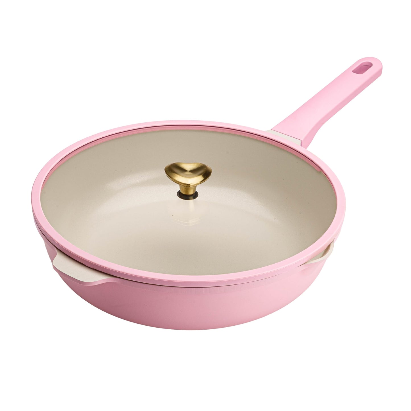 Paris Hilton Jumbo Sauté Pan with Lid, Cast Aluminum Cookware with Ceramic Nonstick Coating Made Without PFAS, PFOA, PFOS & PTFE, 4-Quart, Pink