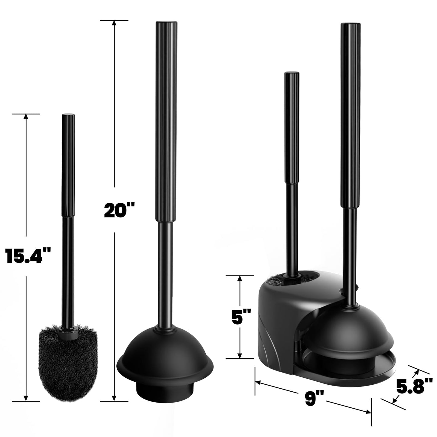 Denvlex 2Pack 2 in 1 Toilet Brush and Plunger Set, Extended Handle Plunger,Toilet Bowl Brush Plunger Set,Bathroom Cleaning Tools,Cleaning Brush,Toilet Brush Plunger Combo(Bright Black)