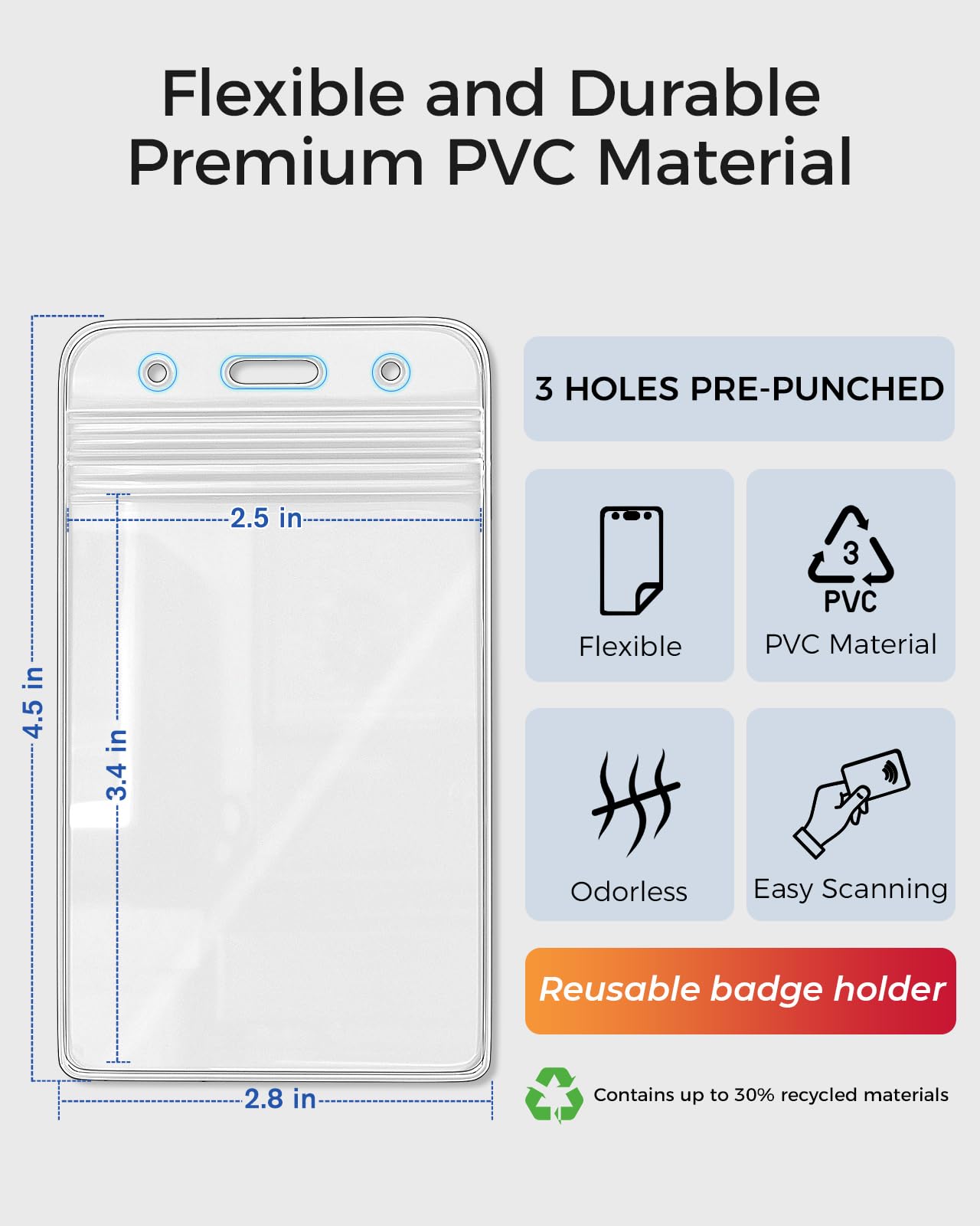 KTRIO 200 Pack Clear Vertical ID Badge Holder with Resealable Zip, Waterproof Card Holder for ID Cards, RFID Cards, Proximity Cards and Credit Cards