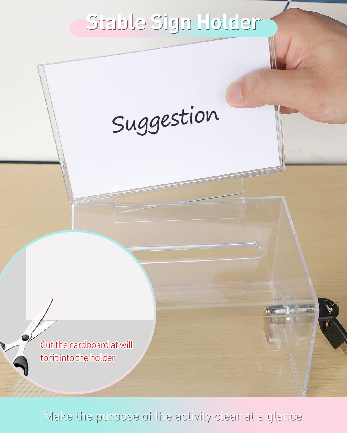 Uniclife 4 Pack Acrylic Donation Box with Lock and Sign Holder 6.2" x 4.7" x 4" Ballot Boxes with Slot Clear Plastic Suggestion Box Storage Container for Fundraising Voting Charity Tip Collection