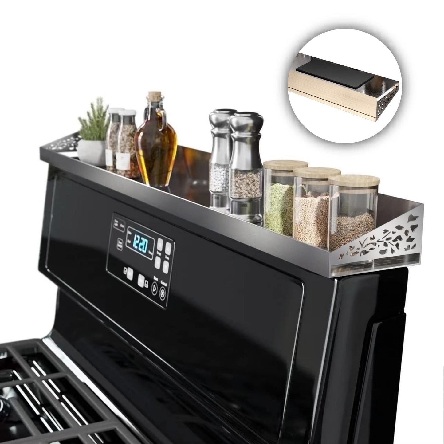 STUTOV 30" Magnetic Stove Top Shelf – Stainless Steel Spice Rack and Seasoning Organizer – Kitchen Shelf for Back of Stove – Over Stove Rack and Storage Organizer