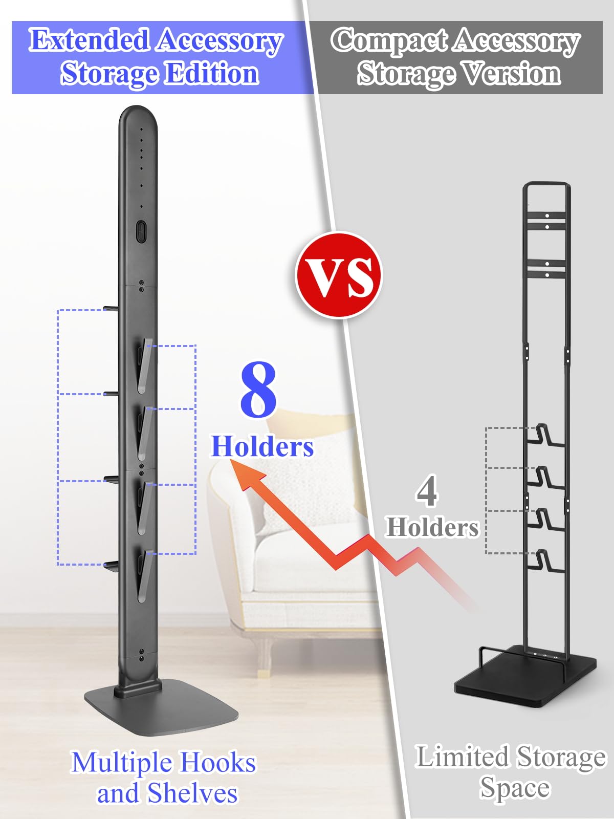 Haturi Premium Vacuum Stand for Dyson Gen5 V16,V15 V12 V11 V10 V8 V7 V6, Metal Attachment Holder with 4 Hooks & 4 Shelves, Hidden Cord Design, Space-Saving Storage Organizer for Dyson Cordless Vacuums