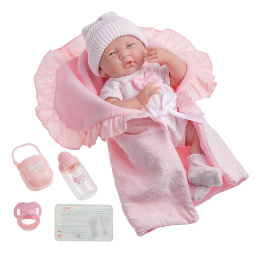 15.5" Realistic Soft Body La Newborn Doll | JC Toys - Berenguer Boutique | 8 Piece Gift Set with Bottle, Pacifier & Accessories | Pink | Ages 2+