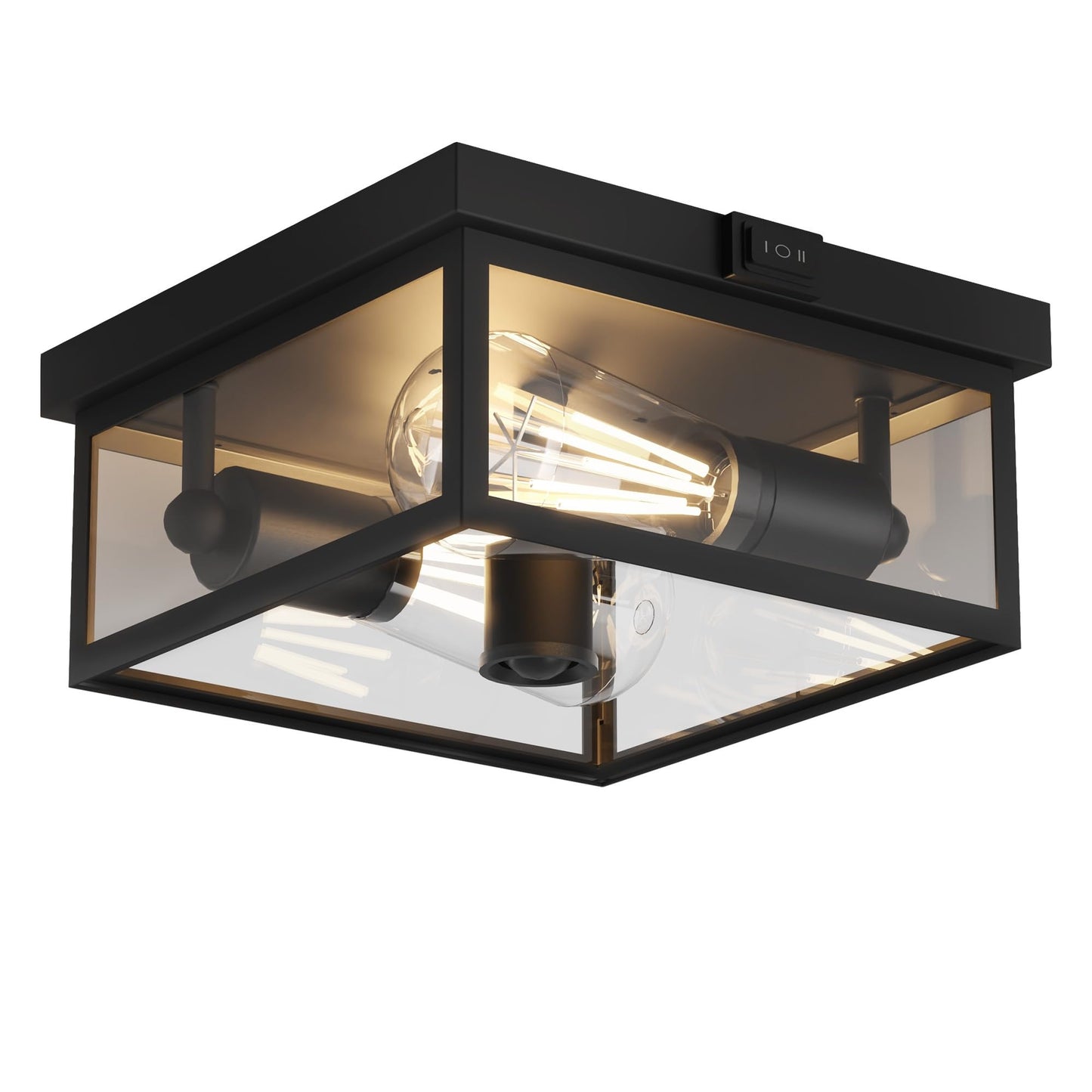 Craftersmark Outdoor Ceiling Light with Motion Sensor 12'', Flush Mount Porch Light, Exterior Light Fixture with Clear Glass, Dusk to Dawn 2-Light Fixture for Patio,Porch