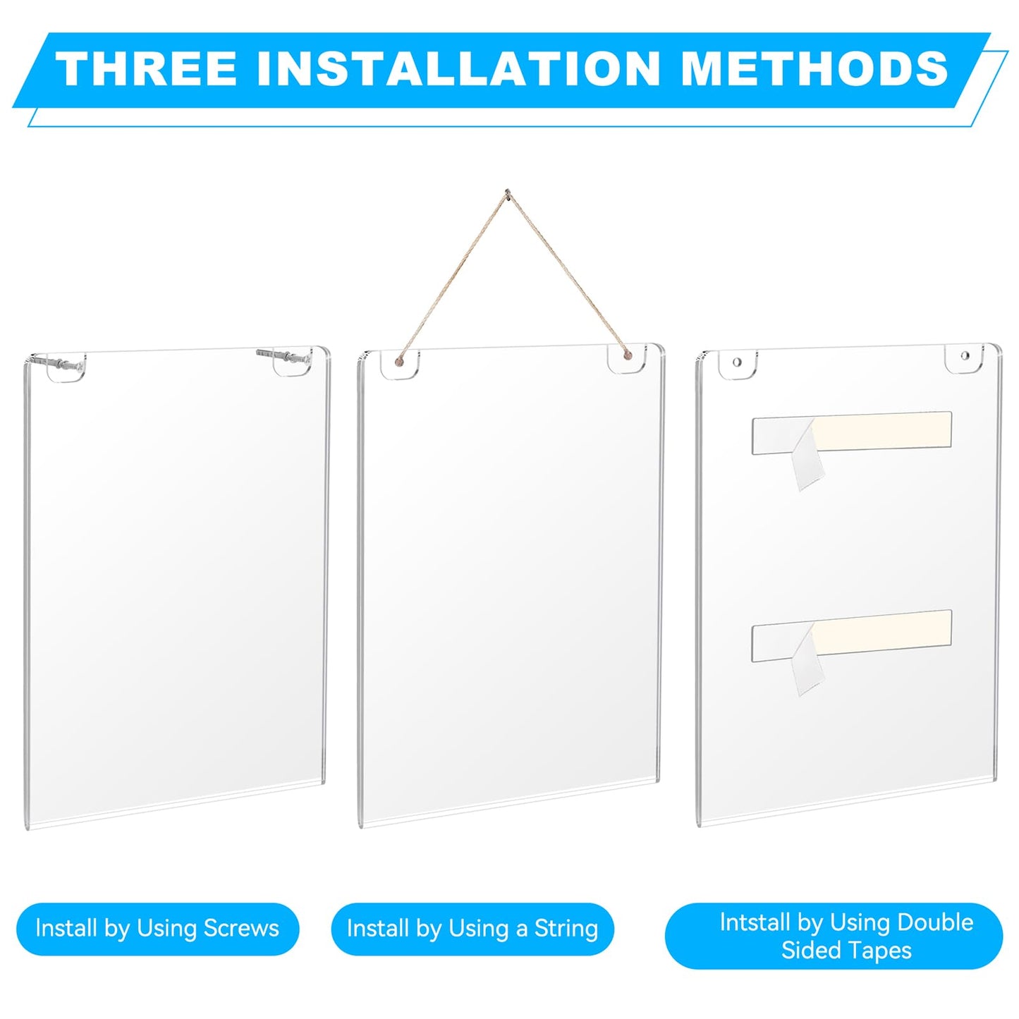 Daofary Acrylic Sign Holder 8.5 x 11 Wall Mount, 18 Pack Clear Acrylic Wall Picture Frame with Double-Side Tape, Document Paper Poster Display for Office, Store, Restaurant (Adhesive Tape, Screws & Hanging Rope Included)