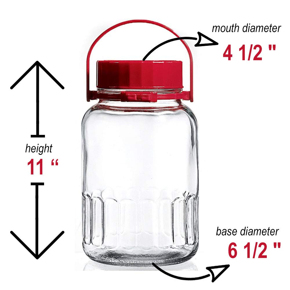 1 Gallon Glass Jar With Lid Wide Mouth Airtight Plastic Pour Spout Lids Bulk-Dry Food Storage Pickling Mason Jar Canister Raw Milk Bottle Jug Fermenting Sun Tea Kombucha Kefir Water Storing Canning