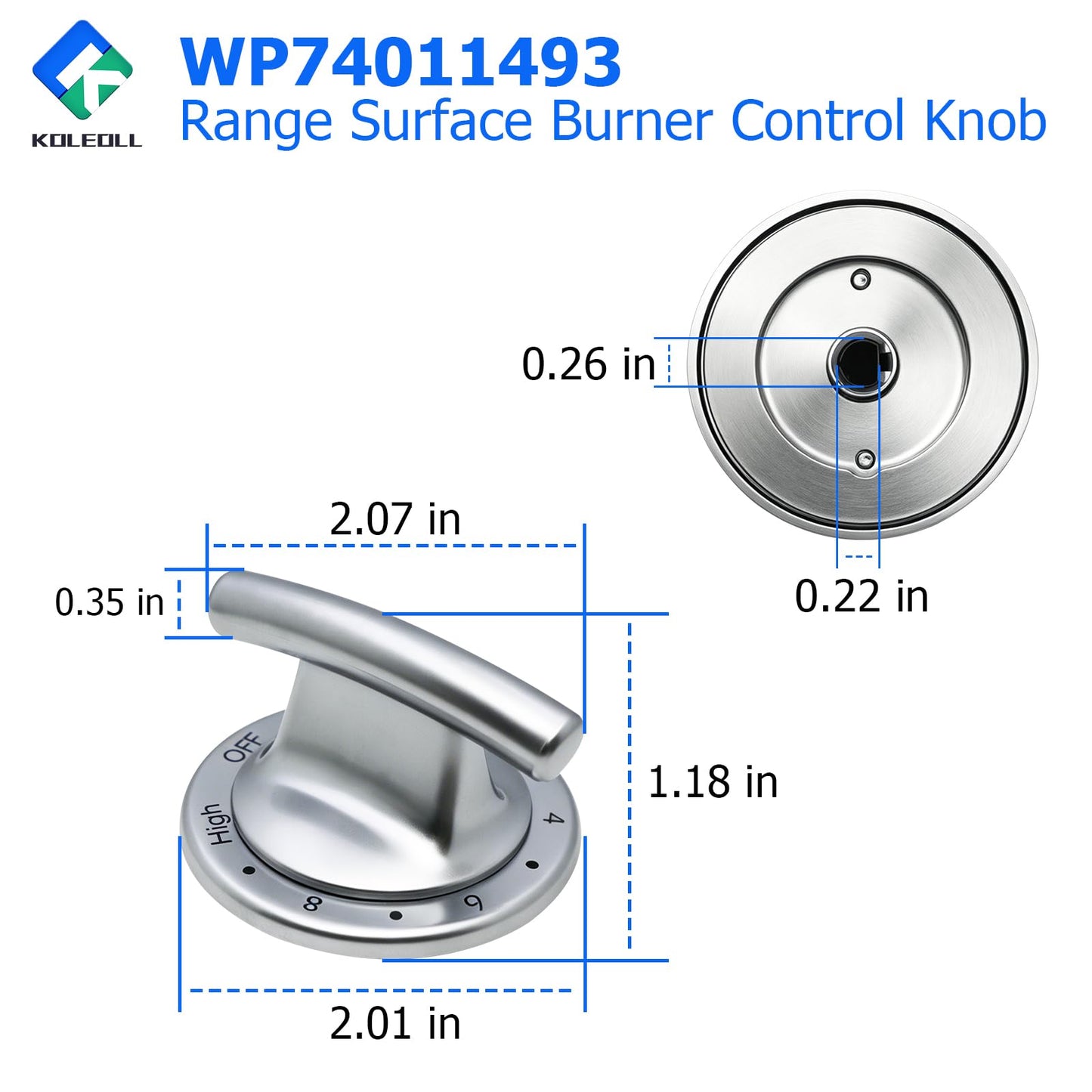 KOLEOLL 2pc WP74011493 Range Surface Burner Control Knob Compatible with Jenn Air Electric Slide-in Range Replaces 1189038 AP6011254 PS11744450 EAP11744450