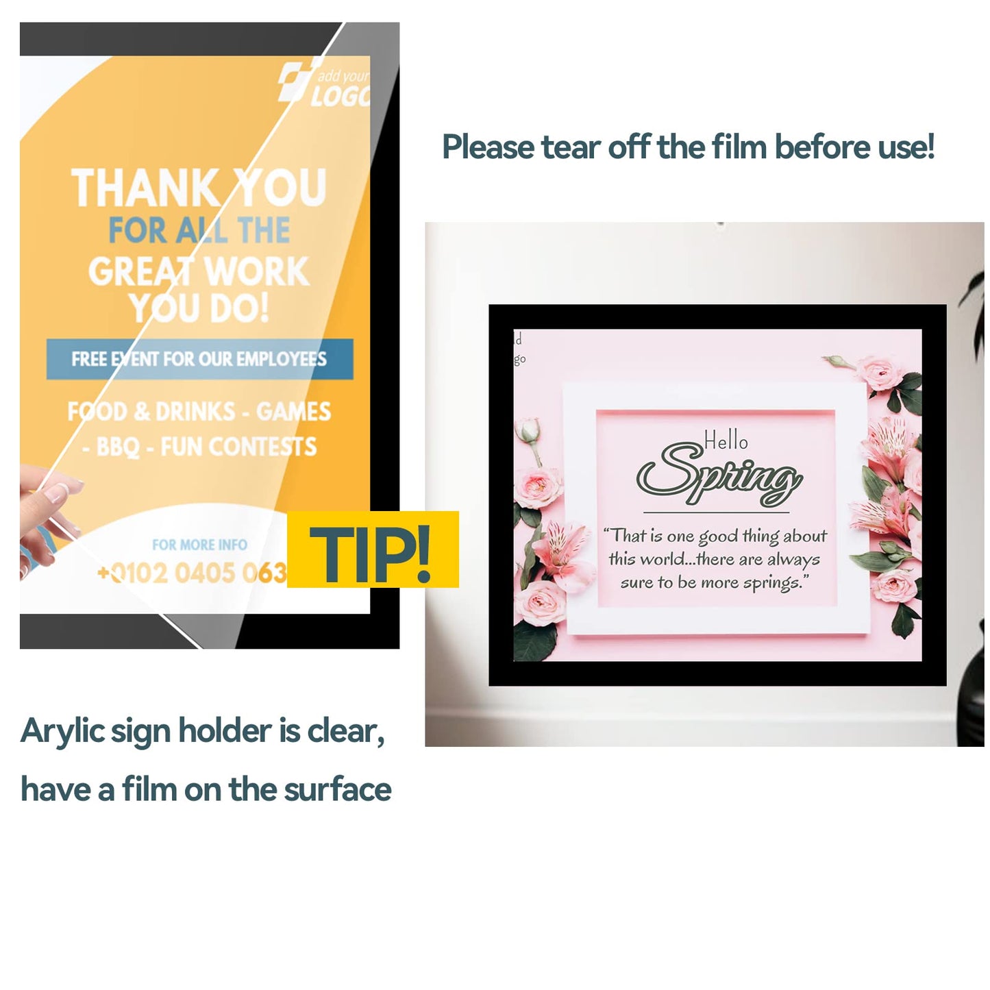 RÉΑLWÁY 8.5" x 11" Acrylic Sign Holder Wall Mount, Acrylic Wall Sign Holder With Tape,Clear Plexiglass Self-adhesive Plastic Display Frame, Door/Window Sign Holder 12 pack No Drilling