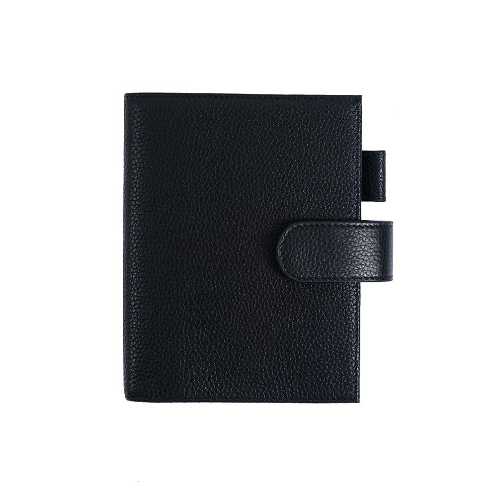 Moterm Leather Cover for A6 Notebooks - Fits Hobonichi Original, Stalogy and Midori MD Planners, with Pen Loop, Card Slots and Back Pocket (Pebbled-Black, A6+)