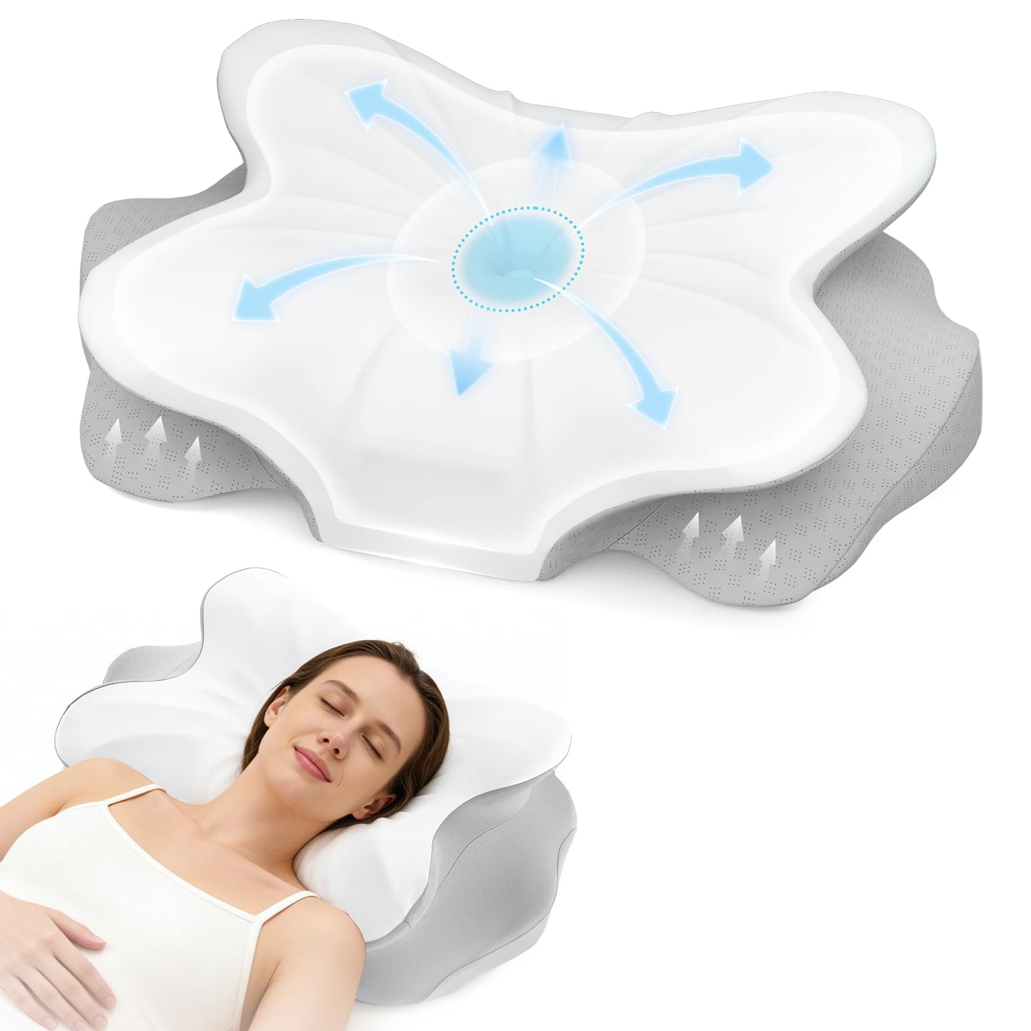 fumacos Cervical Neck Pillow for Neck Pain Relief, Ergonomic Contour Memory Foam Pillow with Cooling Pillowcase, Orthopedic Support Pillows for Side Back Stomach Sleepers, Gray