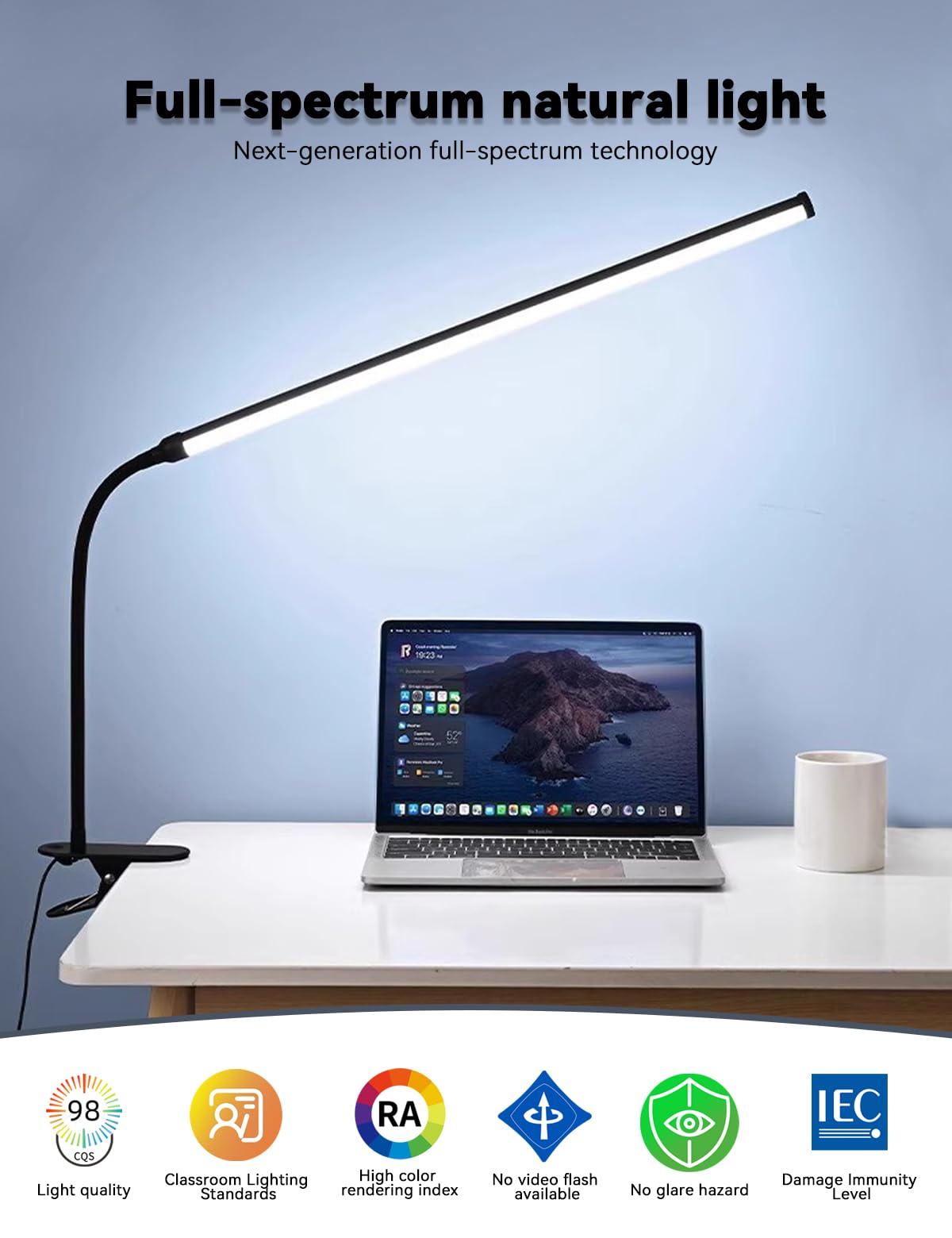 Buroraix 2 Pack LED Desk Lamp with Clamp, Dimmable Clip on Light for College Dorm Room, Eye-Friendly Reading Study Lamp for Students, Flexible Gooseneck Bedside Light, Home Office Desk Lights Bedroom