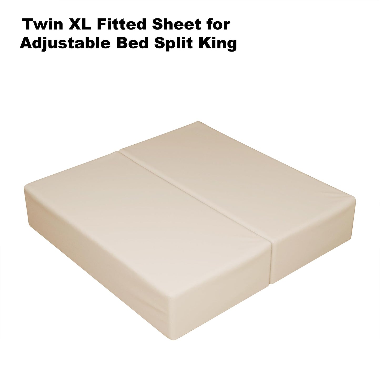 2-Pack Pure Cotton Twin XL Bottom Sheet for Adjustable Bed Split King, 600 TC 16" Deep Pocket Egyptian Cotton Fitted Sheet (2-Pack, Twin XL, Beige)